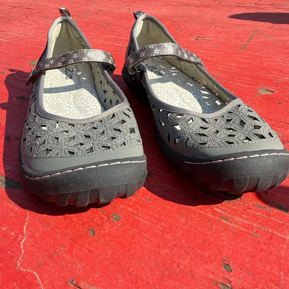 Jambu Charcoal Cut-Out Flats with Strap